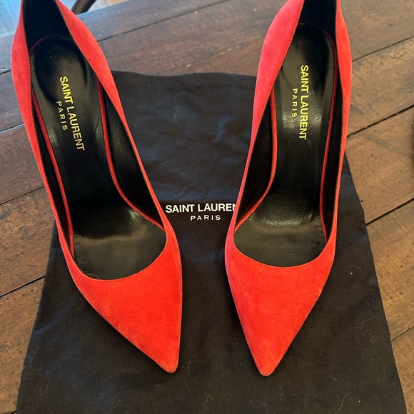 Saint Laurent Shoes - Saint Laurent Red Suede Heels